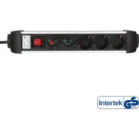 InLine Steckdosenleiste Alu, 3-fach Schutzkontakt, mit Ü-Schutz, Schalter, 1,5m, 1,5 m, Abgewinkelt, 1,5 mm², Aluminium, Kunststoff, Schwarz, Aluminium, Kunststoff