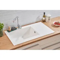 Respekta Einbauspüle Küchenspüle Spüle Granit Mineralite 86 x 50 Weiß Denver