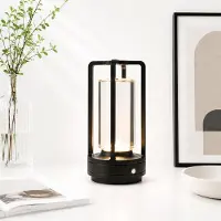 Traumheim Tragbare Innen-/Außentischlampe aus Metall, kabellose wiederaufladbare LED-Lampe, 3 Farben stufenlos dimmbar, Beleuchtung für Restaurant/Schlafzimmer