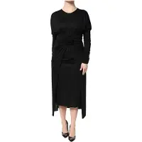 Dolce&Gabbana Black Wool Long Sleeves Sheath Midi Dress