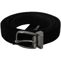 Dolce&Gabbana schwarze Samt Herren Gürtel mit silberfarbener Metallschnalle