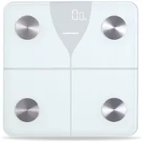Heinner Smarte Personenwaage bis 180 kg, Bluetooth, 5 mm Hartglas, LED, Weiß