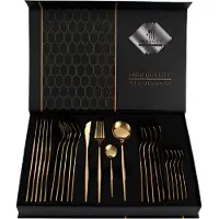 Cheffinger , 24 teiliges Besteckset für 6 Personen Elegantes Set, Gold