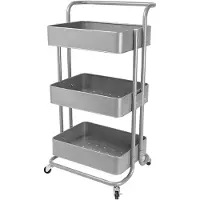 Echtwerk mobiler Servierwagen für Küche/ Bad/ Büro mit 3 Ebenen, Küchenrollwagen mit Schubladen, Werkzeugwagen, Allzweckwagen mit Schiebegriff, Silber-Edition, 43 x 32 x 86 cm