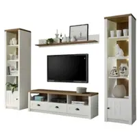 Furn.Design Wohnwand "Seyne" in weiß Pinie und Eiche hell Landhaus Wohnkombination 300 cm