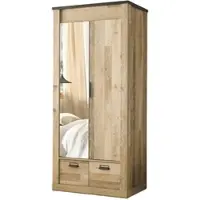 Furn.Design Kleiderschrank "Stove" in Used Wood hell und anthrazit Drehtürenschrank 2-türig mit Spiegel 93 x 209 cm