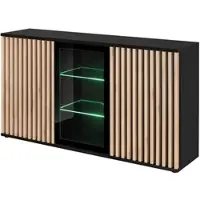 Furn.Design Sideboard "Morgan" in schwarz und Jackson Eiche Kommode mit 3D-Lamellen inkl. LED