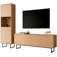 Furn.Design Wohnwand "Breda" in Stone Eiche Wohnkombination 2-teilig 220 cm, mit Push-to-Open