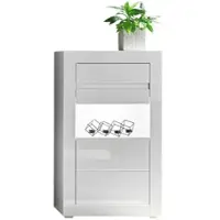 Furn.Design VITRINE Hochglanz weiß, mit weiß oder grau, Kommode 66 x 112 cm Soft-Close-Funktion