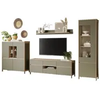Furn.Design Wohnwand "Finnes" in Salbei und Eiche Wohnkombination skandinavisch 4-teilig 363 cm, Soft-Close