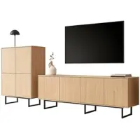 Furn.Design Wohnwand "Breda" in Stone Eiche Wohnkombination 2-teilig 330 cm, mit Push-to-Open