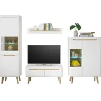 Furn.Design Wohnwand "Isgard" in weiß matt und Scandi Eiche Wohnkombination 4-teilig 290 cm