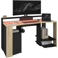 Parisot GAMINGTISCH Eiche, schwarz 152 cm, Gamer Schreibtisch inklusive LED mit Farbwechsel
