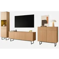 Furn.Design Wohnwand "Breda" in Stone Eiche Wohnkombination 3-teilig 400 cm, mit Push-to-Open