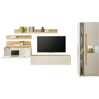Furn.Design Wohnwand mit Sekretär Center in weiß und Wotan Eiche Wohnkombination 340 cm