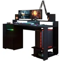 Parisot GAMINGTISCH schwarz, Schreibtisch mit Monitorpodest und LED Beleuchtung