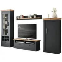 Furn.Design Wohnwand "Ribera" in grau und Wotan Eiche Landhaus Wohnzimmer Set, Soft-Close