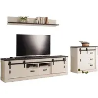 Furn.Design Wohnwand "Stove" 3-teilig in weiß Pinie anthrazit mit XL Lowboard und Soft-Close
