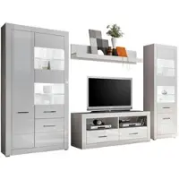 Furn.Design Wohnwand "Carrara" weiß Hochglanz Schrankwand 4-teilig 335 x 198