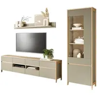Furn.Design Wohnwand "Finnes" in Salbei und Eiche Wohnkombination skandinavisch 3-teilig 266 cm, Soft-Close
