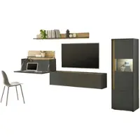 Furn.Design Wohnwand mit Sekretär in grau und Eiche, Wohnkombination Center 4-teilig 320 cm