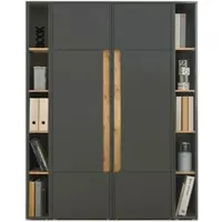 Furn.Design AKTENSCHRANK Set 4-teilig grau matt, Eiche Wotan 140 x 200 cm, Schrank-Regal-Kombination mit 20 Fächern