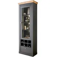 Furn.Design VITRINENSCHRANK grau, Eiche Wotan Landhaus 72 x 201 cm, Vitrine mit Soft-Close