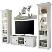 Furn.Design Wohnwand "Hooge" in Pinie weiß Landhaus Schrankwand 4-teilig 288 x 207 cm