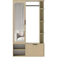 Idohome Garderobe mit Spiegel ELIOR links, Eiche Bookmatch, moderner Flurschrank mit Stauraum, Kleiderstange und Ablagen