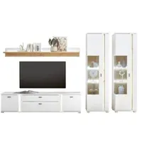 Furn.Design Wohnwand "Bellport" weiß und Eiche, Wohnkombination 330 cm mit LED und Soft-Close
