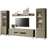 Furn.Design Wohnwand "Finnes" in Salbei und Eiche Wohnkombination skandinavisch 4-teilig 339 cm, Soft-Close