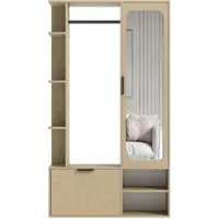 Idohome Garderobe mit Spiegel ELIOR rechts, Eiche Bookmatch, moderner Flurschrank mit Stauraum, Kleiderstange und Ablagen