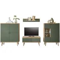 Furn.Design Wohnwand "Juna" in Salbei und Eiche Wohnkombination skandinavisch 4-teilig 324 cm