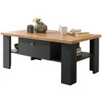 Furn.Design Couchtisch "Ribera" grau und Wotan Eiche Landhaus Wohnzimmertisch mit Soft-Close 110x70 cm