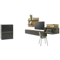 Furn.Design Wohnwand mit Sekretär in grau und Eiche Wohnkombination Center 5-teilig 470 cm