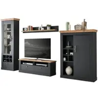 Furn.Design Wohnwand "Ribera" grau und Wotan Eiche Landhaus Wohnkombination 4-teilig 334x201 cm, Soft-Close