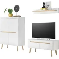 Furn.Design Wohnwand "Isgard" in weiß matt und Scandi Eiche Wohnkombination 3-teilig 234 cm