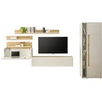 Furn.Design Wohnwand mit Sekretär Center in weiß und Wotan Eiche Wohnkombination 340 cm