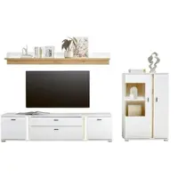 Furn.Design Wohnwand "Bellport" weiß und Eiche, Wohnkombination 290 cm inkl. LED und Soft-Close