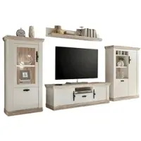 Furn.Design Wohnwand "Rovola" Pinie weiß / Oslo Pinie Landhaus Schrankwand 4-teilig 352 cm