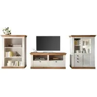 Furn.Design Wohnwand "Hemsby" in weiß Pinie und Eiche Wotan Landhaus Schrankwand 3-teilig