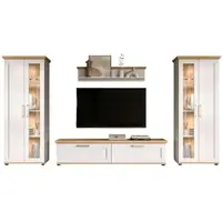 Inn.Furn Wohnwand "Mirano" in weiß Lärche und Eiche Artisan Landhaus Wohnkombination 4-teilig 316 cm