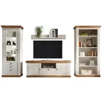 Furn.Design Wohnwand "Hemsby" in weiß Pinie und Eiche Wotan Landhaus Schrankwand 4-teilig