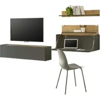 Furn.Design Wohnwand mit Sekretär in grau und Eiche, Wohnkombination Center 3-teilig