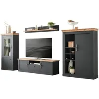 Furn.Design Wohnwand "Ribera" in grau und Wotan Eiche Landhaus Wohnzimmer Set 357x170 cm, Soft-Close