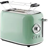Emerio Retro-Toaster – 800 Watt – 2 Schlitze – Brötchenaufsatz – 7 Bräunungsstufen – Krümelschublade – TO-133281 – Grün