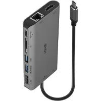 Lindy 43323, Kabelgebunden, USB 3.2 Gen 1 (3.1 Gen 1) Type-C, 100 W, 1000 Mbit/s, Schwarz, Grau, SD