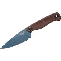 Benchmade Dacian Magnacut Blue Titanium Cerakote Messer, brown canvas micarta, leather sheath