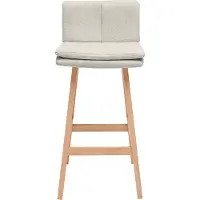 Miliboo - Barhocker aus beigem Textur-Veloursstoff und Holz (2er-Set) JOAN