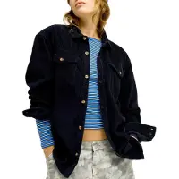 Roxy - Chemise en velours côtelé - Let It Go Cord Shirt Anthracite für Damen aus Baumwolle - Größe M - schwarz